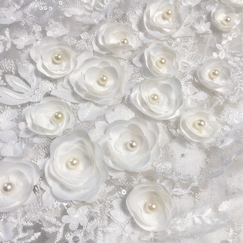 欧式面丽钉珠立体丝面花朵蕾缎华料亮片布料绣花布料婚纱礼服布料