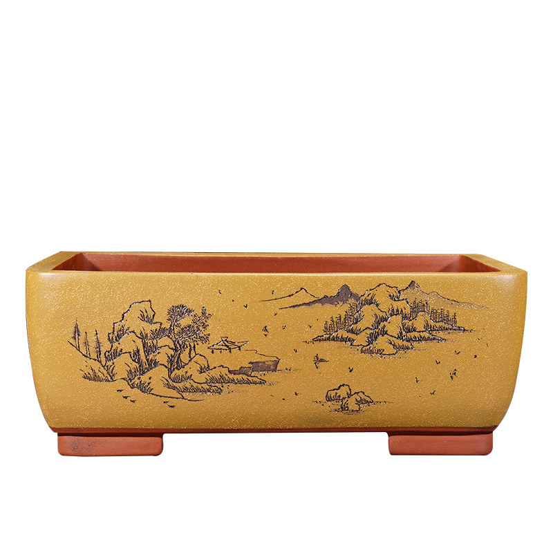 宜兴室砂花盆精品手内特大长方形树桩榕树文竹松柏紫工绿植盆景盆