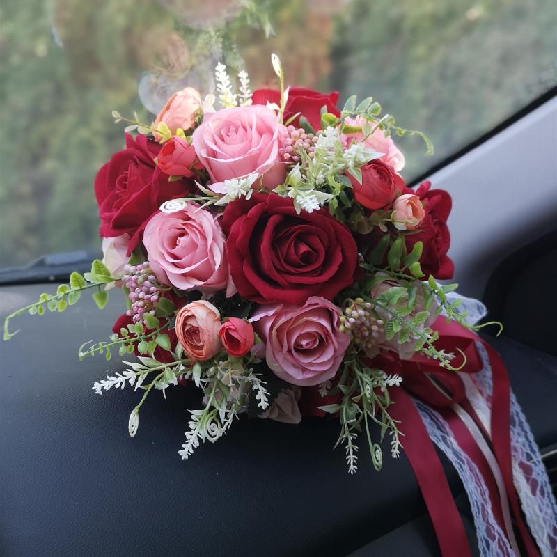 新娘结婚仿真花束红色手捧花迎亲领证拍照秀禾出嫁婚庆绒布玫瑰