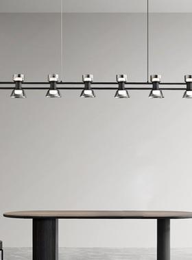 电商供货 意式极简黑色餐厅吊灯岛台吧台LED一字长条全铜玻璃吊灯