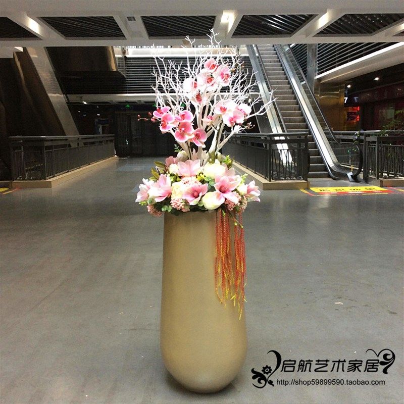 大型玻璃钢落地大花瓶套装欧式客厅玄关酒店售楼部大厅仿真插花艺