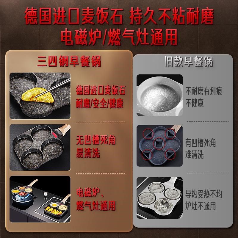 煎锅三孔煎饼家用麦饭石早餐锅 不粘锅电磁炉鸡蛋汉堡煎蛋锅