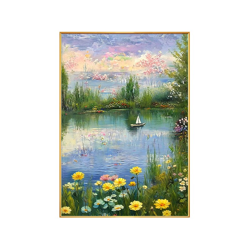 花卉入户玄关装饰画大芬村油画客厅挂画竖版手绘风景走廊过道壁画