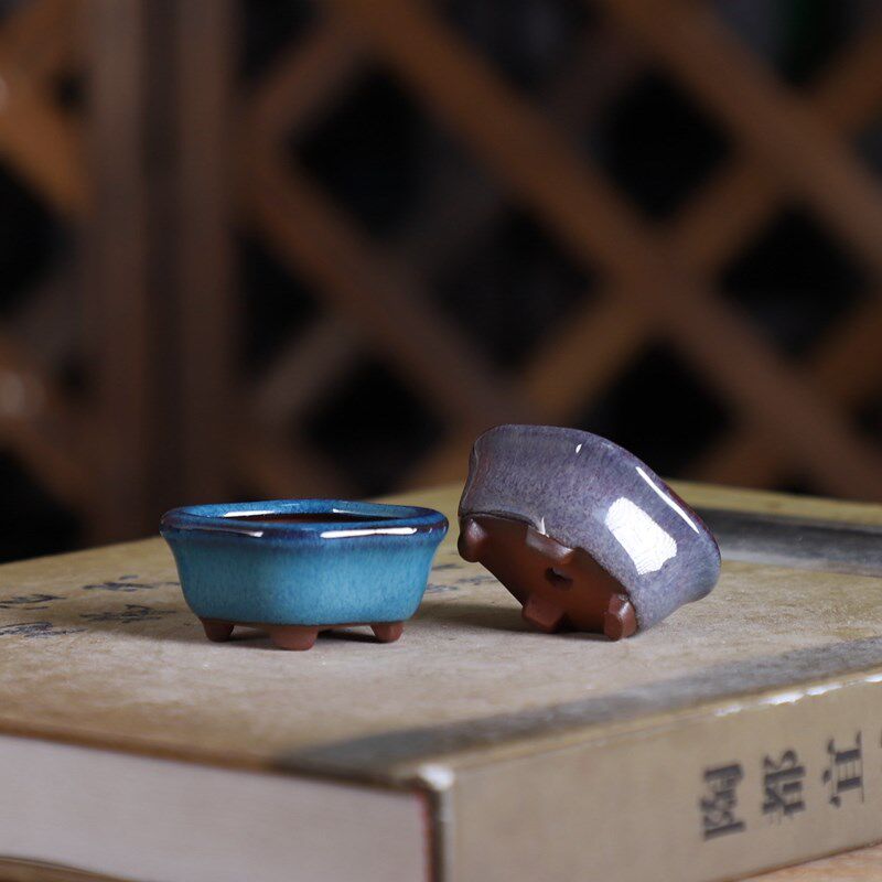 拇指釉盆全套28个精品紫砂宜兴均釉蓝色多肉绿植控养