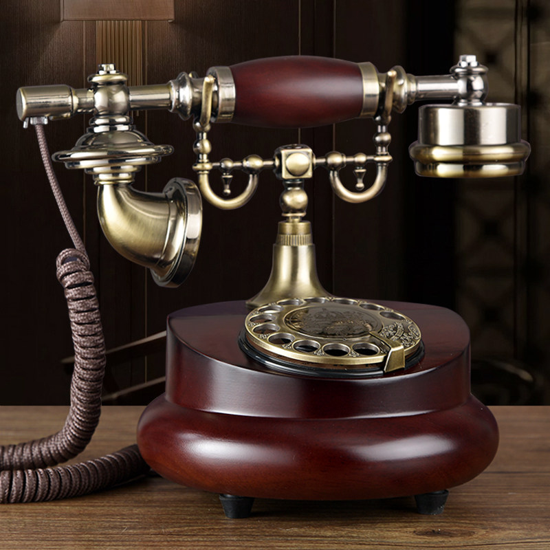 美式复古实木电话机欧式仿古旋转老式家用无线插卡联通电信座机