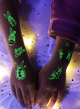 复活节纹身贴防水儿童彩蛋兔子小鸡卡通节日发夜光er Tattoos