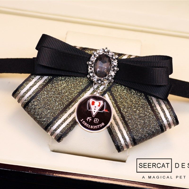 手工宠物猫咪狗狗蝴蝶结气质学院风领结身份牌项圈铃铛泰迪饰品