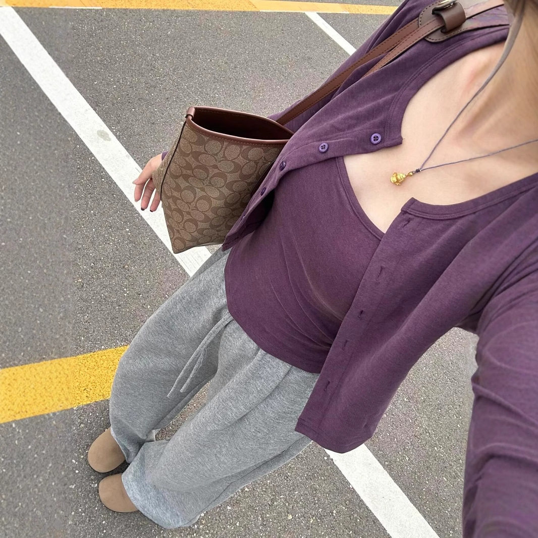 春季甜辣妹紫色吊带开衫两件套