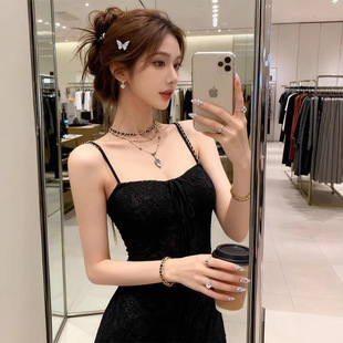 复古度假风绿色肌理吊带连衣裙女短裙子 晴空之境纯欲修身 春夏