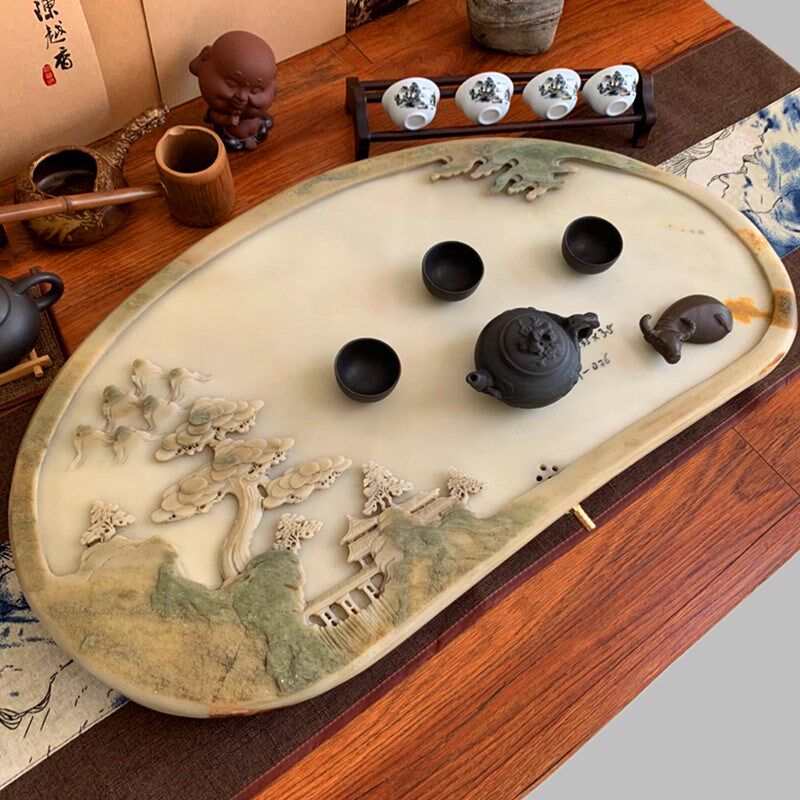 整块原石天然石材石头茶几茶盘家用端砚石茶台玉石石盘端石干泡台