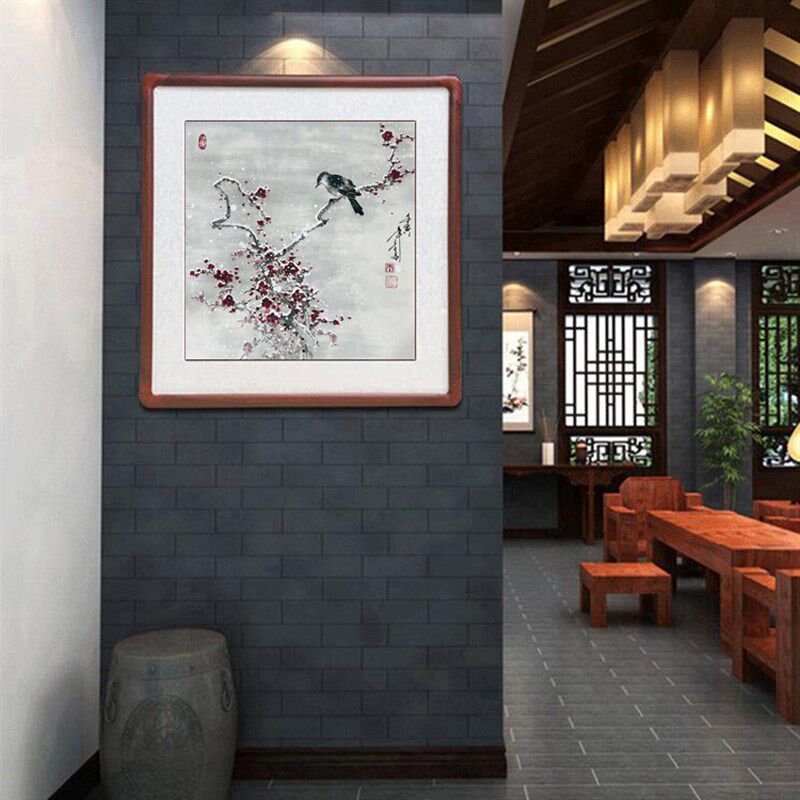 国画梅花纯手绘真迹客厅装饰画写意花鸟画挂画实木框画心卷轴装裱