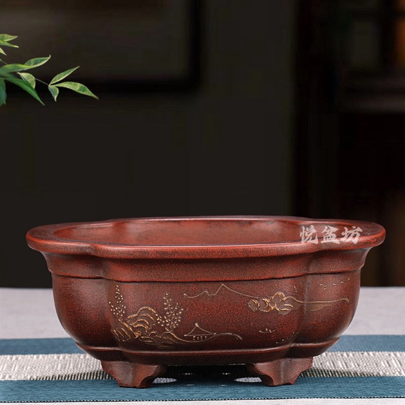 精品铁画轩紫砂花盆仿古多肉盆景盆陶瓷多肉云竹菖蒲金弹子黄杨盆