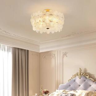 法式主卧室灯女孩公主房间吊灯轻奢温馨粉色花瓣玻璃奶油风吸顶灯