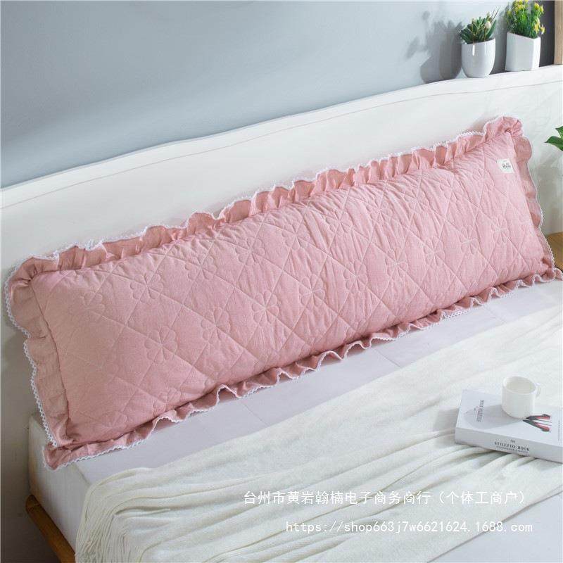 纯棉水洗棉夹棉加厚长枕套全棉花边双人家用拉链式情侣枕头枕芯套