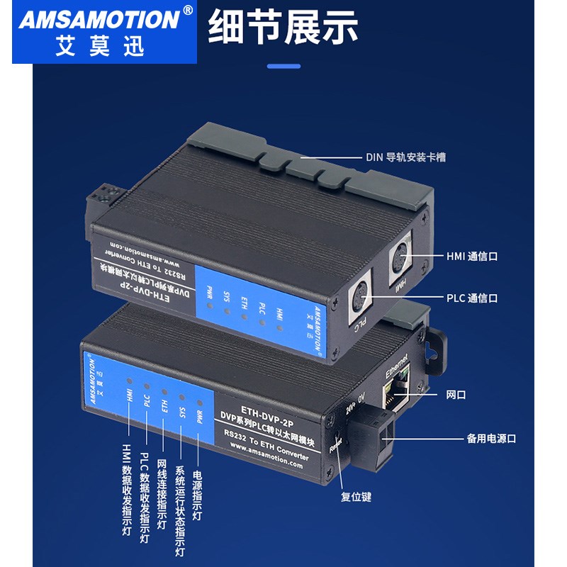 适用台达DpP系2Vlc转以太网 RS23列串口转网口通讯扩展模块