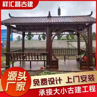 景区古建长廊凉亭实木家用别墅八角六角凉亭长廊亭公园树脂瓦长廊