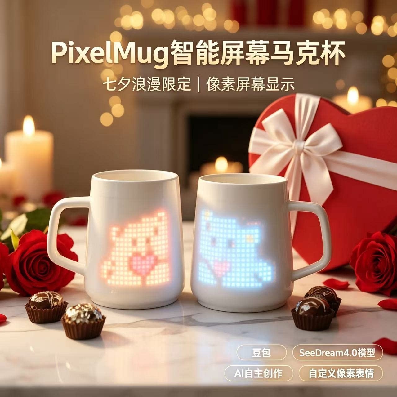PixelMug智能像素杯马克杯ai水杯创意陶瓷咖啡杯个性情侣水杯礼物