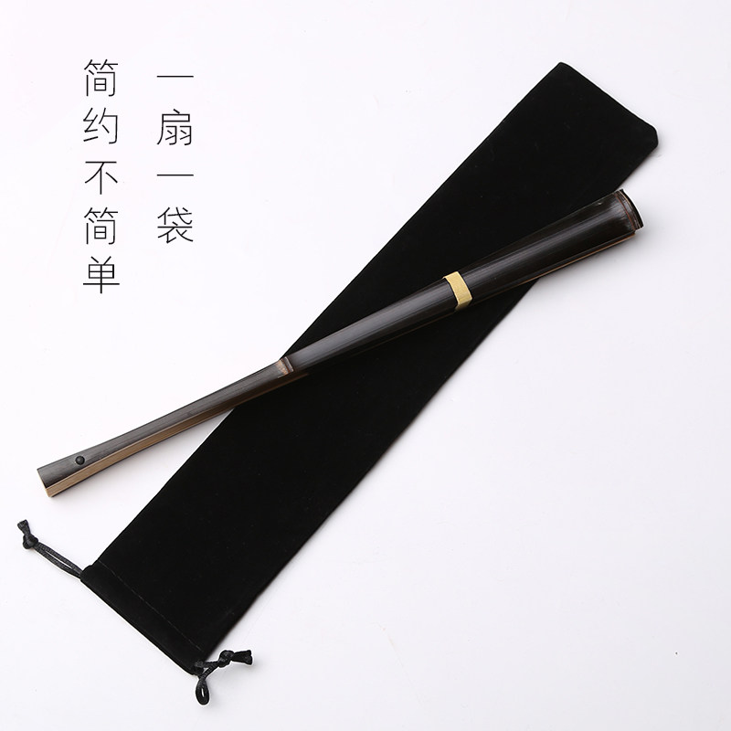 飞炽95寸18方天然黝黑文节紫竹扇子苏工黑真金黑竹带竹乌玩折扇