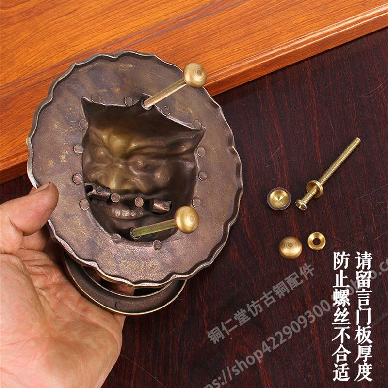 中式纯铜木门兽头铜门环拉手老式狮子头门环复古玻璃门大门铜把手