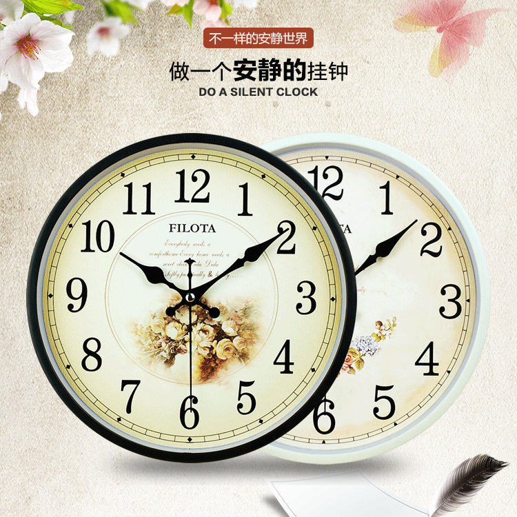 超静音斐珞特圆形挂钟欧式客厅钟表时尚时钟挂表现代壁钟石英钟表 - 实物图