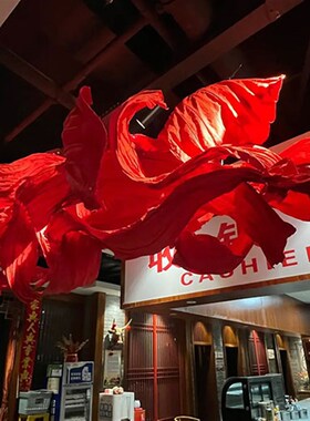 大型手揉纸花店铺引流舞台美陈装饰造景空中吊饰纸艺飘带婚礼造型