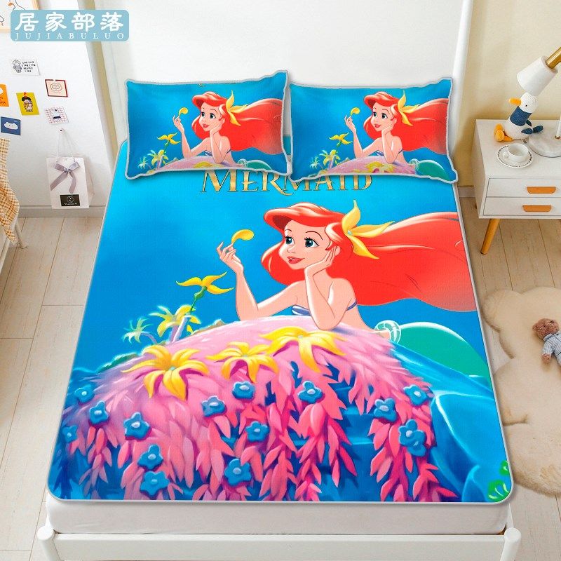 美人鱼公主卡通夏季印透冰丝凉席床笠款1.2三花套件气舒适可水洗