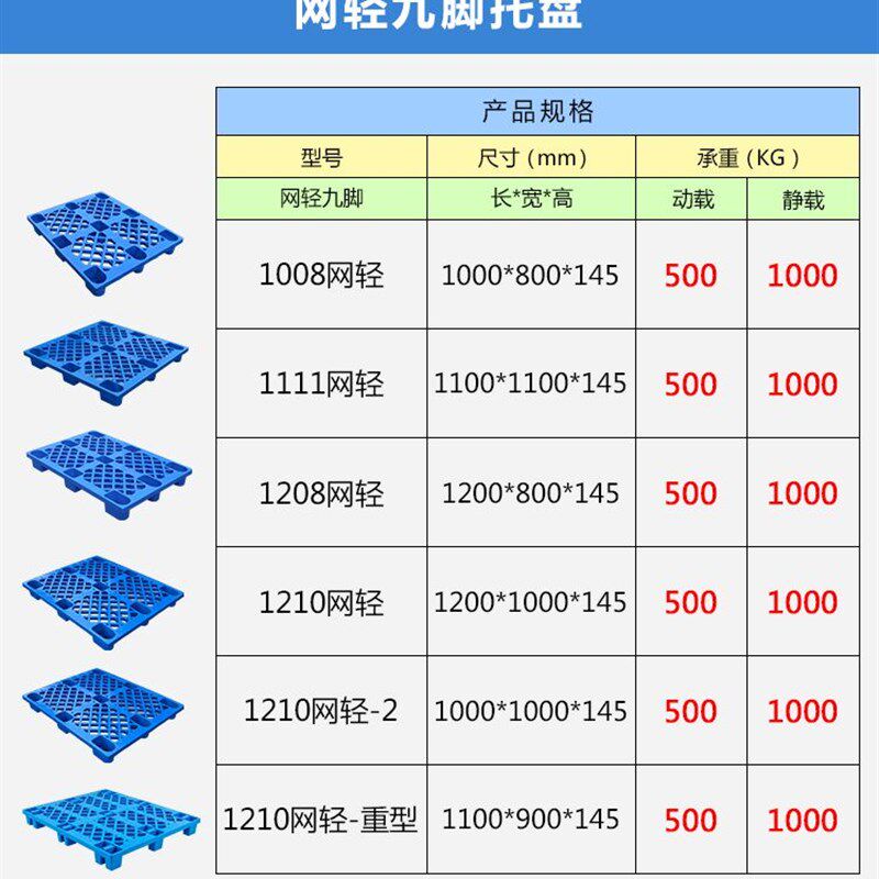 网格九脚塑料物盘叉车仓库货托垫板货托地台防潮栈板卡板垫仓架板