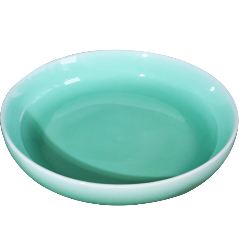 龙泉瓯江青瓷深盘月光中式陶瓷菜盘家用汤盘早餐盘圆形菜碟沙拉盘