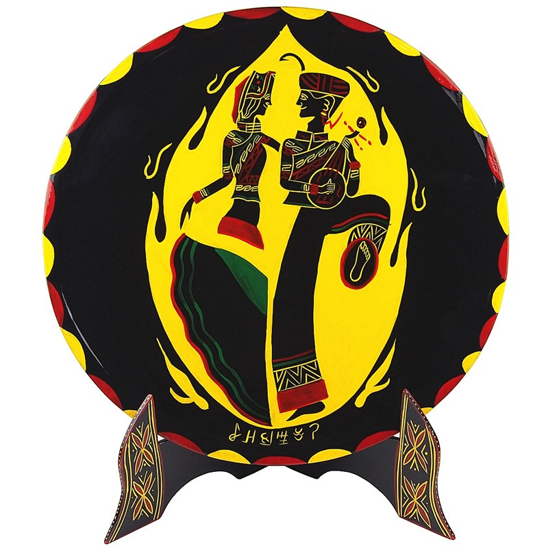 四川西昌俱山四川特产漆族彝器手工绘画人物画盘摆件饰品家凉文玩