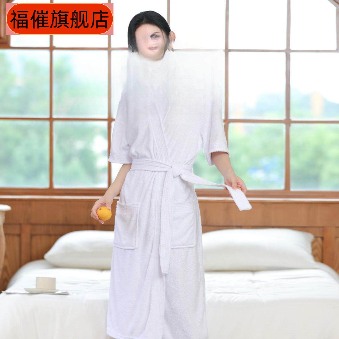 宽松女士毛巾料短袖睡袍浴衣｜