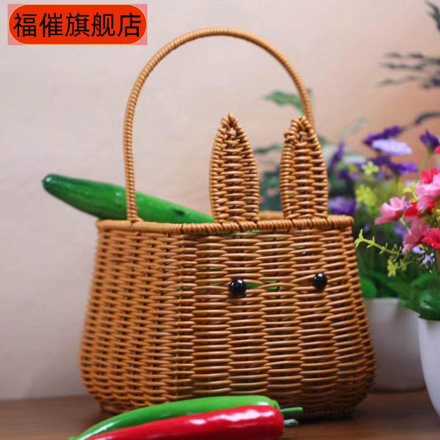 越南手工编织彩色仿藤塑料野餐含