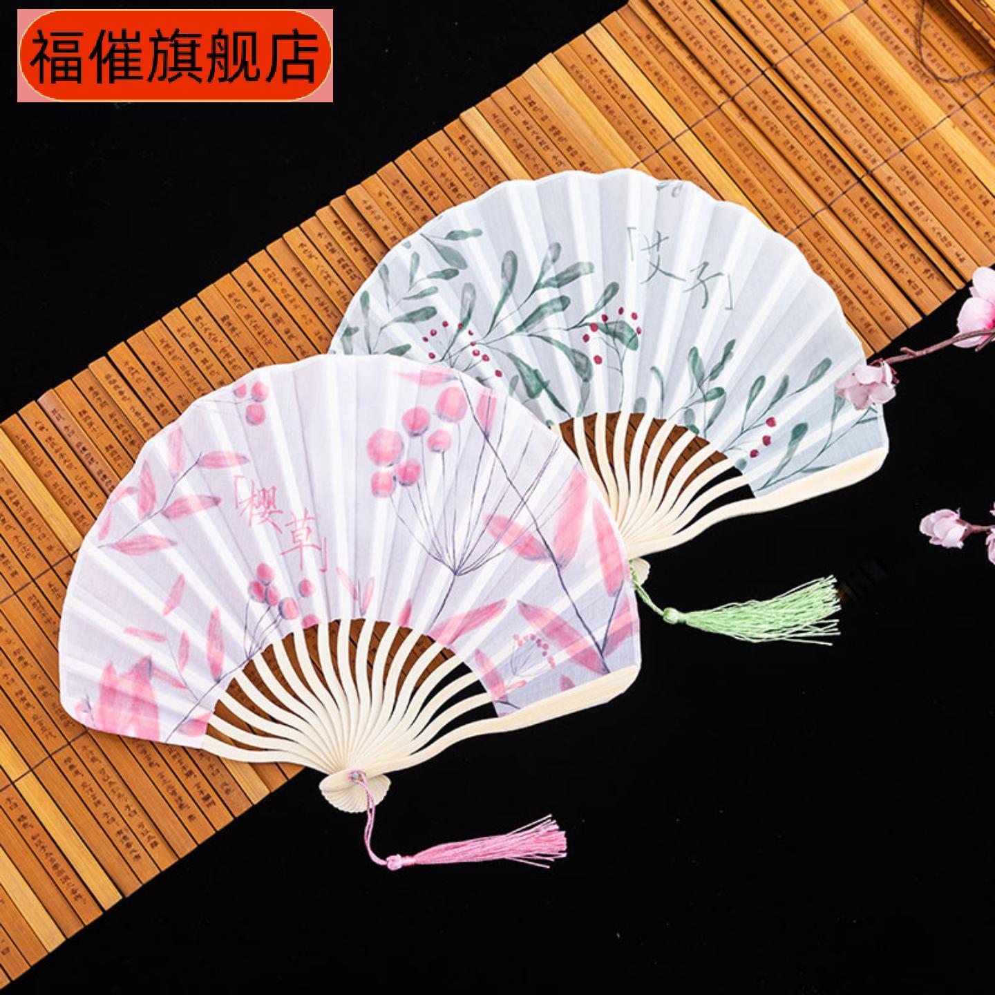 龙刀扇女式日本和风绢布贝壳折扇