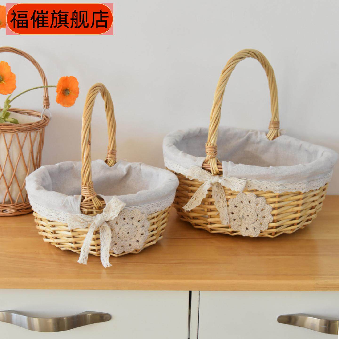 手提花篮月子鸡蛋藤柳编水果野餐