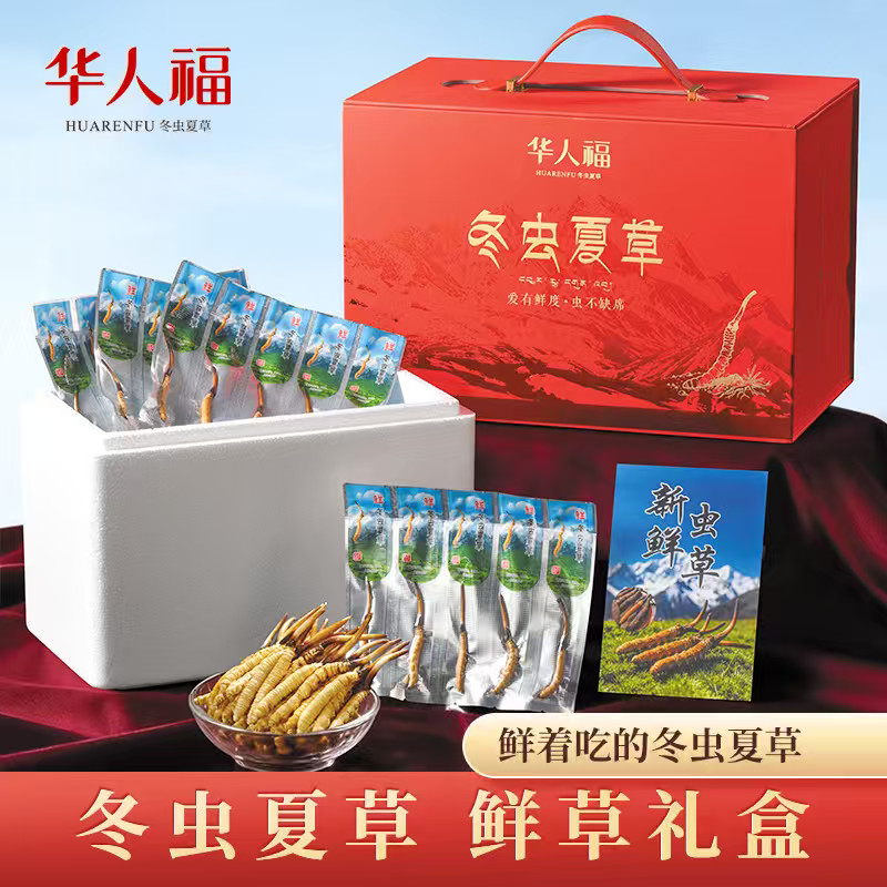华人福正品冬虫夏草礼盒装50根新货头茬鲜虫草滋补泡酒端午送礼