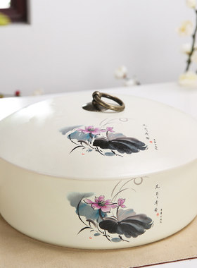紫砂陶瓷茶叶罐 大号普洱357克粗陶茶叶盒存茶罐白茶1到3饼醒茶罐