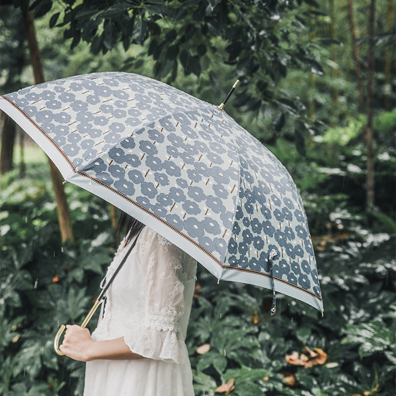 法式优雅复古文艺森系晴雨两用少女小清新金花碎柄自柄长动雨伞