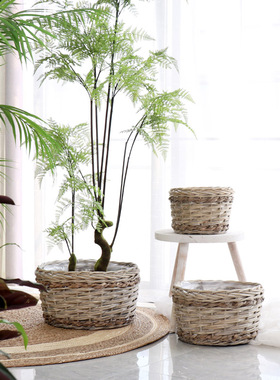 复古田园藤编柳编草编花盆纯手工编织花篮绿植大套盆客厅阳台装饰