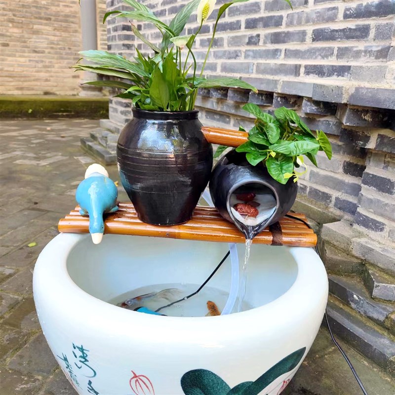 陶瓷循环流水古法养鱼庭院造景摆件室内增氧过滤创意流水配件