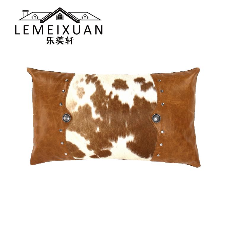 欧式奶牛皮靠枕沙发腰枕毛皮抱枕家居样板房别墅靠垫工厂直销定制