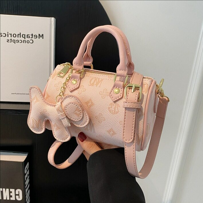 韩系卡通印花手提枕头包女复古单肩波士顿包2026新款高级感斜挎包