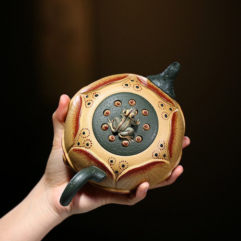 青蛙泡茶莲子壶600毫升大容量紫砂壶全手工本山段泥彩绘家用茶壶