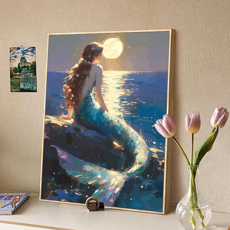 美人鱼数字油画diy填充填色丙烯手绘纯手工涂色油彩装饰画高级感