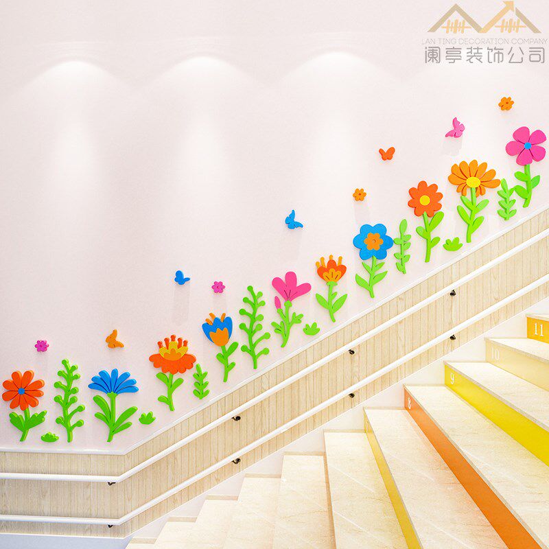卡通踢脚线腰线墙贴纸幼儿园教室走廊楼梯花草墙角线创意墙面装饰