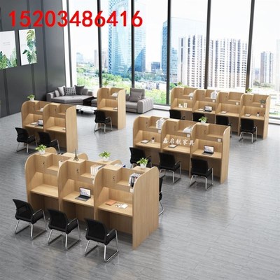 简约付费共享考研沉浸式自习室桌大学生考证培训辅导围板式学习桌