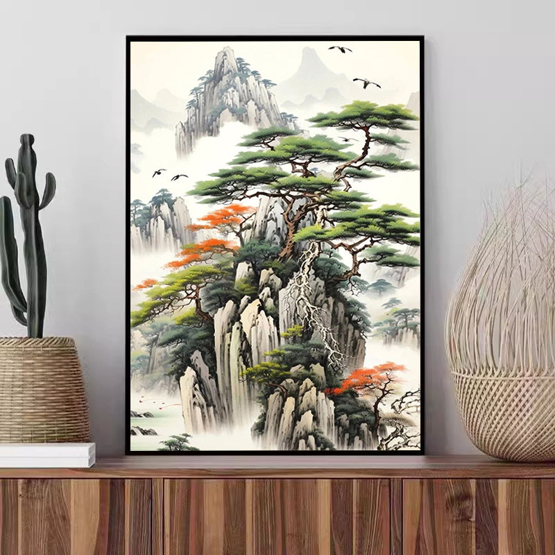 中式山水数字油画diy手工解闷填色填充涂色丙烯油彩画画2024新款,家居饰品,DIY/数字油画,淘宝优惠券,粉丝福利购,淘宝优惠卷