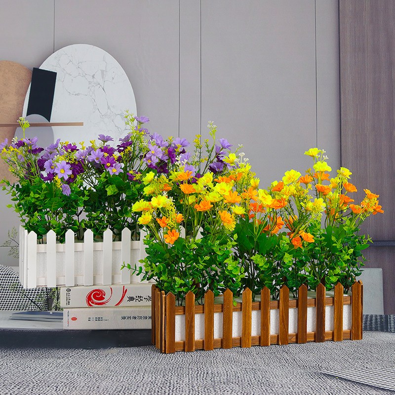 栅栏假花客厅仿真花艺套装绢花塑料干花束餐厅商场酒店装饰摆件花