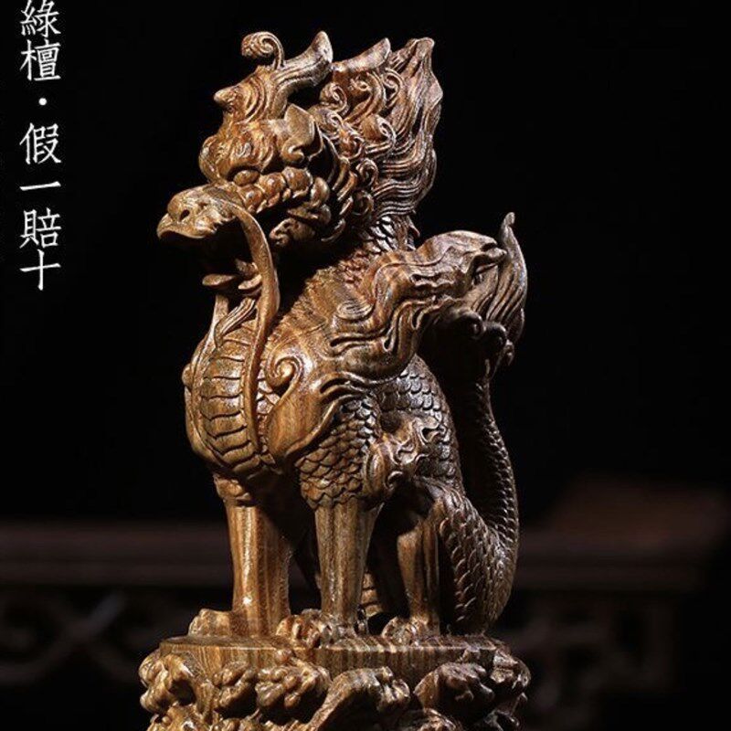 天然实木绿檀香檀木祥瑞麒麟木雕手把件摆件转运文玩桌面小摆件
