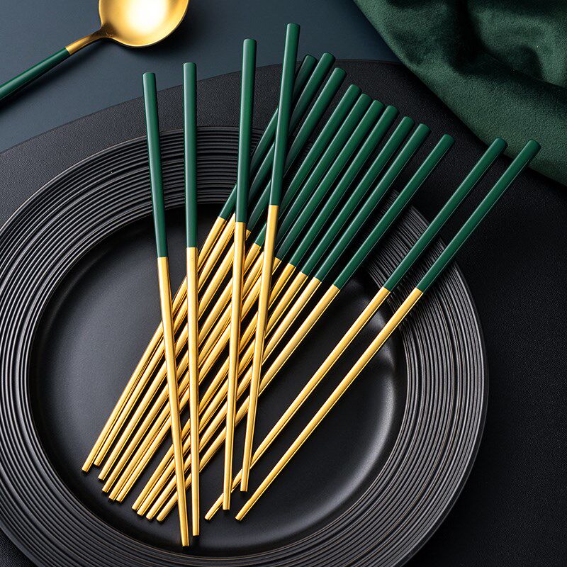 304不锈钢复古金属合金墨绿色筷子家用欧式家庭防滑防霉耐高温