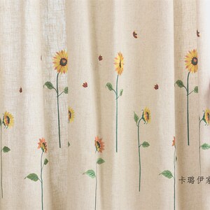 田园窗帘太阳花刺绣绣花定制亚麻混纺飘窗卧室阳台遮光成品窗帘