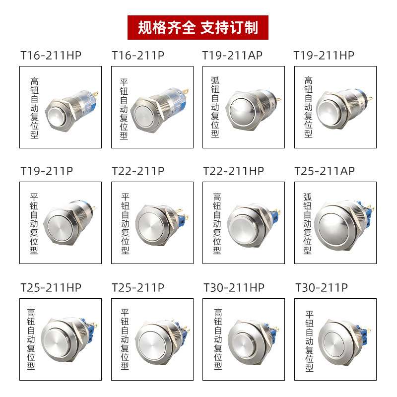 凯昆KACON 按钮开关防水按压式金属启动自复位自锁LED带灯按键型